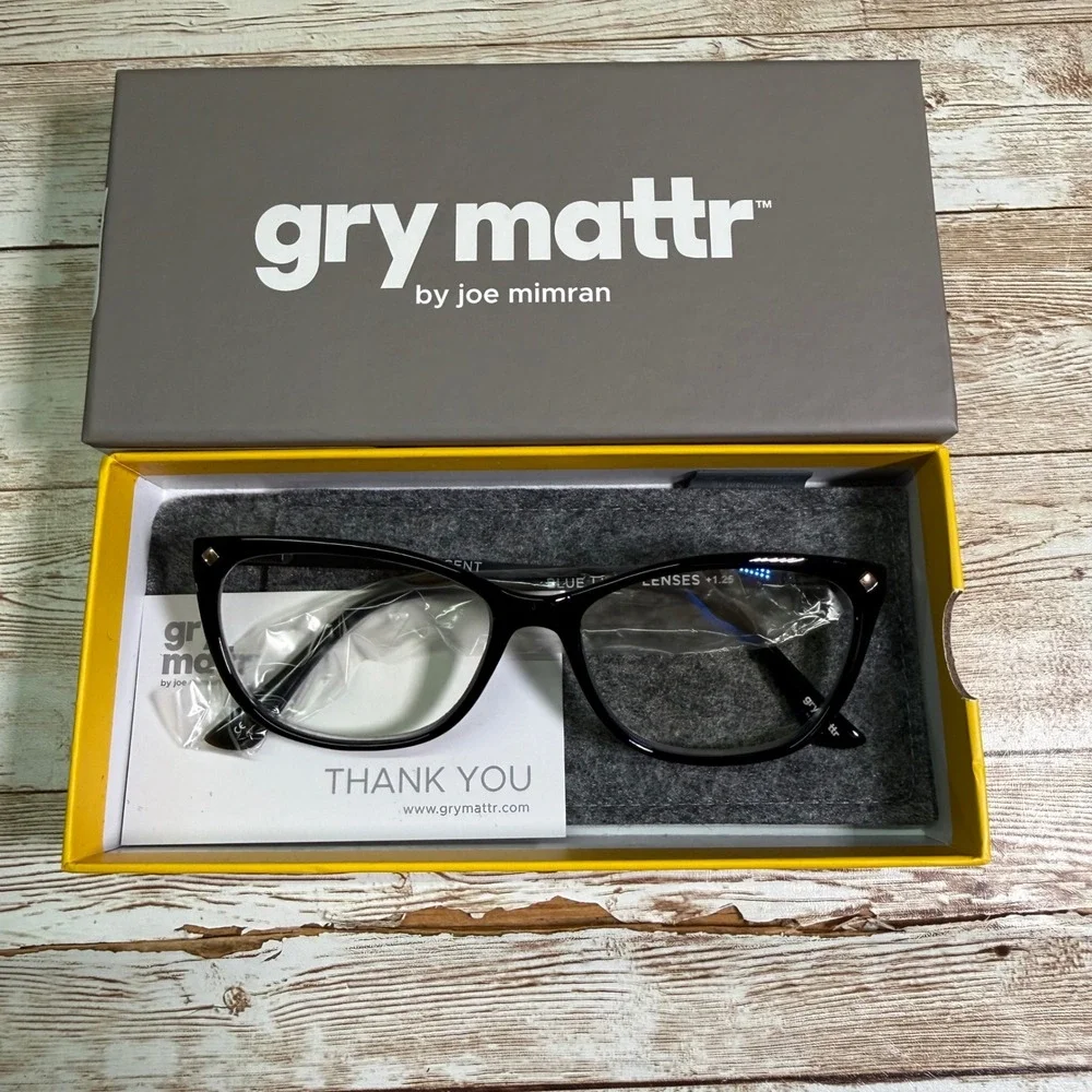 Gry Mattr Reading Glasses Womens +1.25 Black Diligent Blue Light Readers